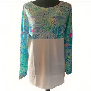 New! Lilly Pulizer Boat Neck Long Sleeve Shirt Bayside Blue Lilly Loves Texas